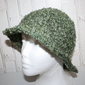 🌿 Fuzzy Moss Green Crocheted Sunhat – Handmade · One Size
